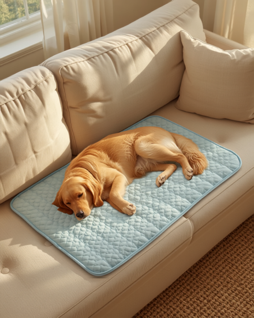 Dog relaxing on Petwizo cooling mat